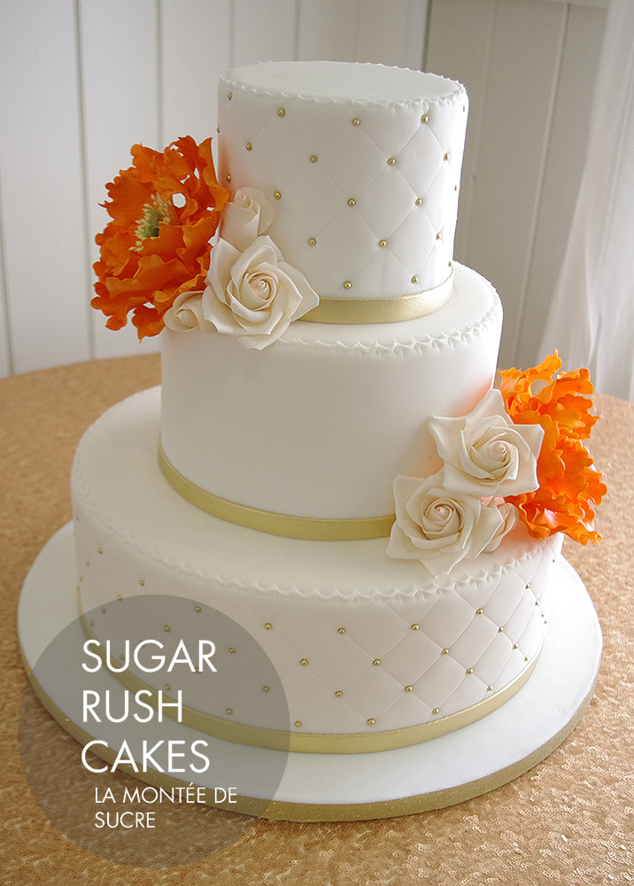 Orange peonies wedding cake