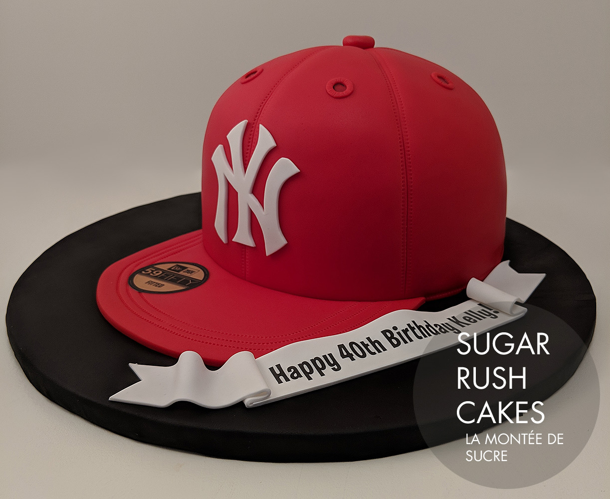 Yankees red baseball cap cake